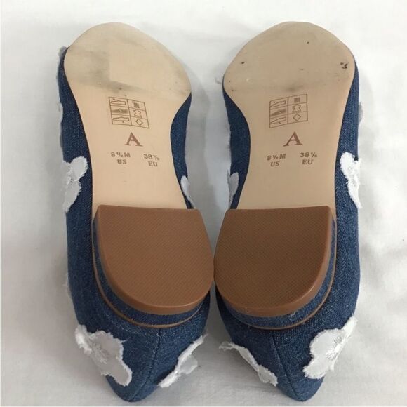 Anthropologie Denim Floral Appliqué Point Toe Ballet Flat Shoes Jean Size 8 1/2 - Picture 7 of 13